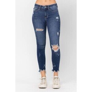 JUDY BLUE Womens Size 28 Raw Hem Casual Destroyed Stretch Denim Skinny Fit Jeans